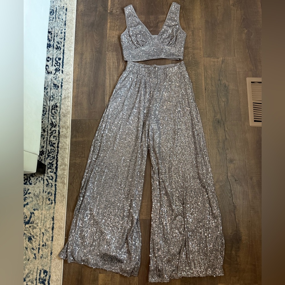 Lulu's Sparkling Silver Sequin Jumpsuit